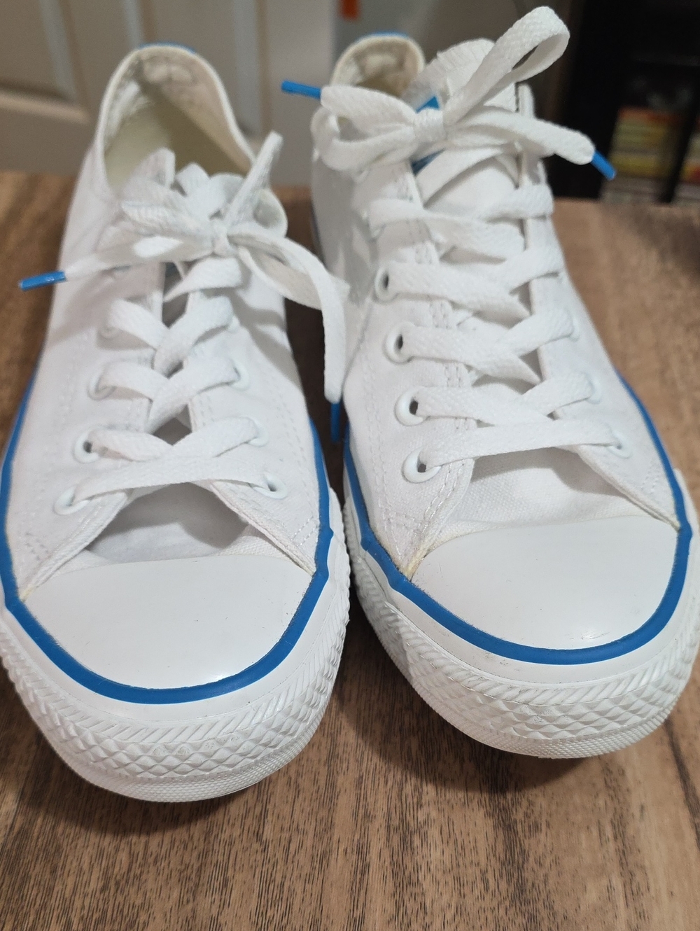 White Converse All-Star Sneakers with Blue Trim - Classic Lace-Up